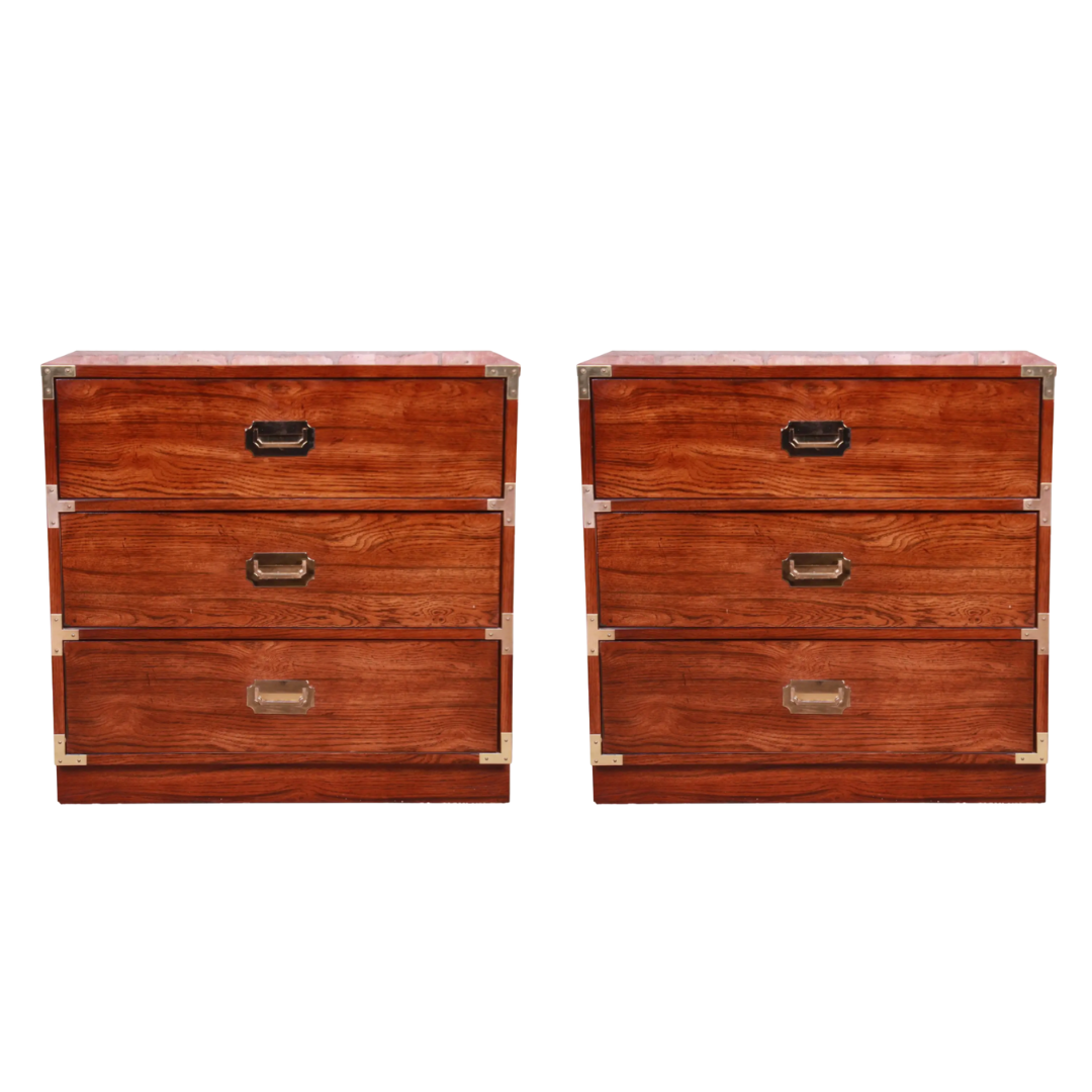 Vintage Bernhardt Furniture Campaign Style Large Nightstand Pair Available to Customize!