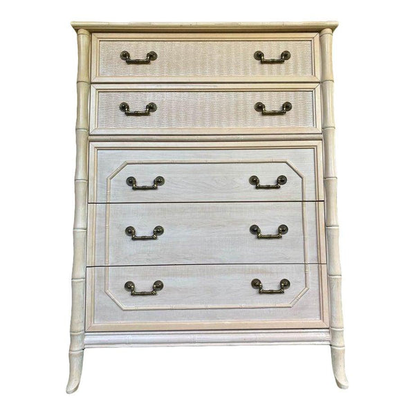 Vintage Broyhill Faux Bamboo Five Drawer Tallboy Chest Available for Custom Lacquer - Hibiscus House