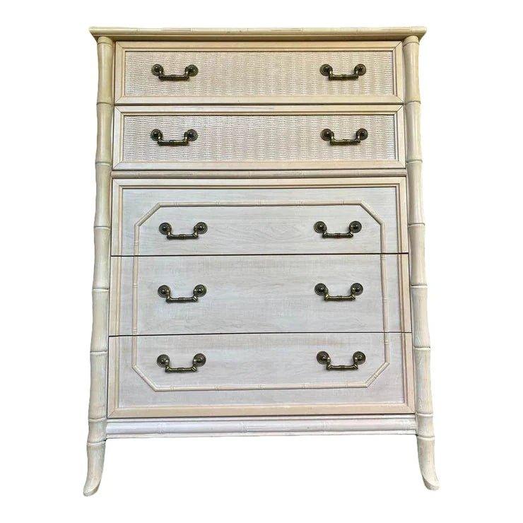 Vintage Broyhill Faux Bamboo Five Drawer Tallboy Chest Available for Custom Lacquer! - Hibiscus House