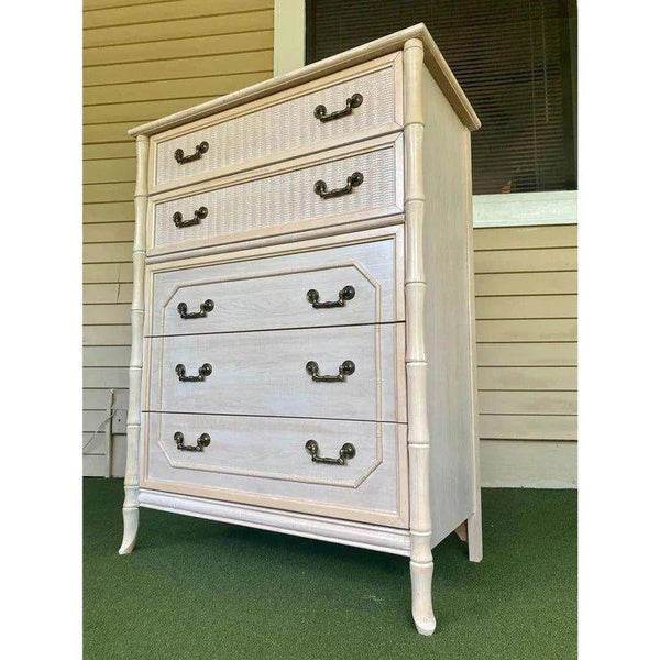 Vintage Broyhill Faux Bamboo Five Drawer Tallboy Chest Available for Custom Lacquer! - Hibiscus House