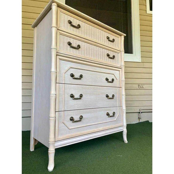 Vintage Broyhill Faux Bamboo Five Drawer Tallboy Chest Available for Custom Lacquer! - Hibiscus House