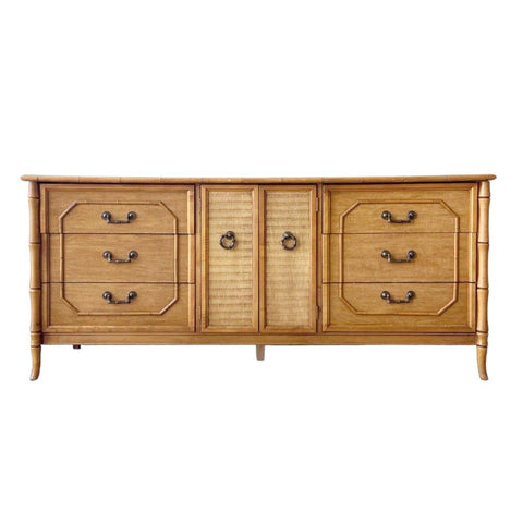 Vintage Broyhill Furniture Faux Bamboo Credenza Available for Custom Lacquer - Hibiscus House