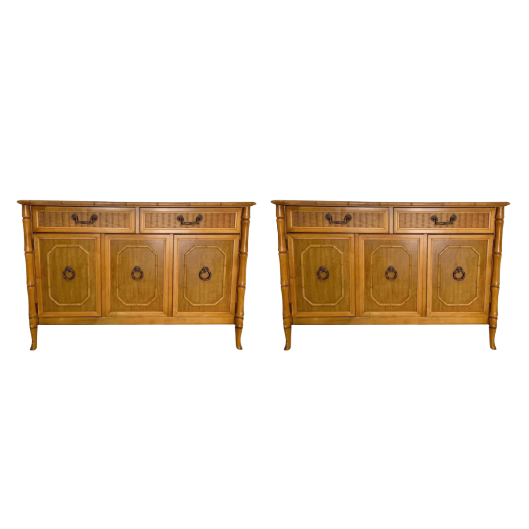 Vintage Broyhill Faux Bamboo Large Server Pair Available for Custom Lacquer!