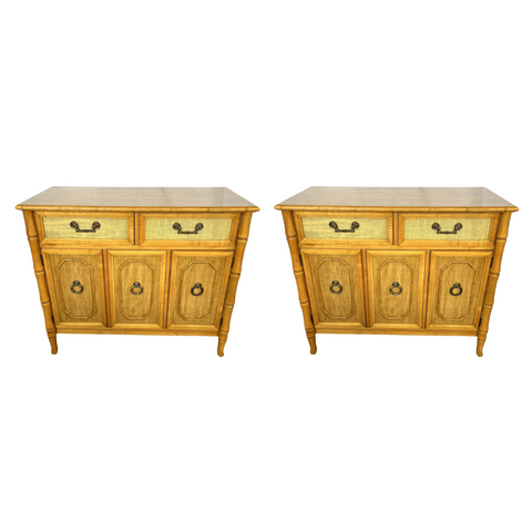 Vintage Broyhill Furniture Faux Bamboo Server Pair Available for Custom Lacquer