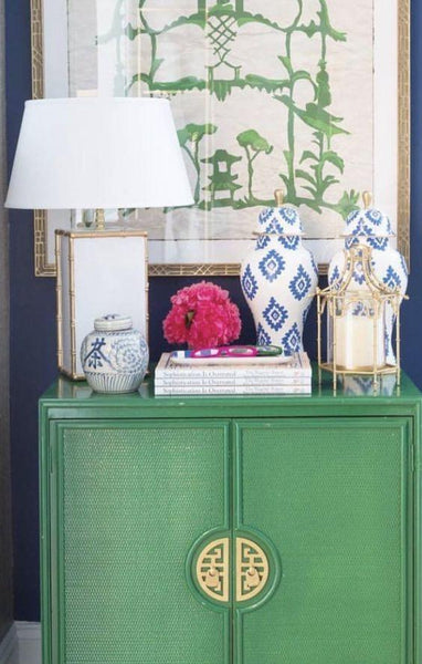 Gorgeous Vintage Mandarin Style Nightstand Pair Available for Custom Lacquer! - Hibiscus House