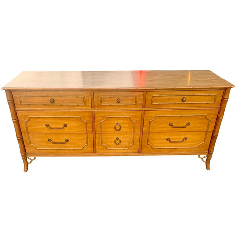 Vintage Dixie Furniture Nine Drawer Faux Bamboo Dresser with Fretwork Available for Custom Lacquer! - Hibiscus House