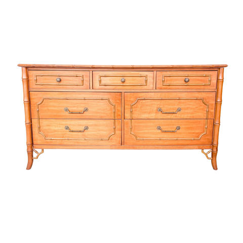 Vintage Dixie Furniture Faux Bamboo Seven Drawer Dresser Available for Custom Lacquer