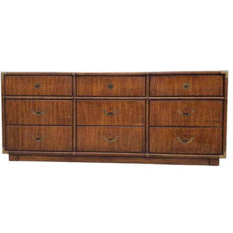 Vintage Drexel Accolade Campaign-Style Nine Drawer Dresser Available for Custom Lacquer - Hibiscus House