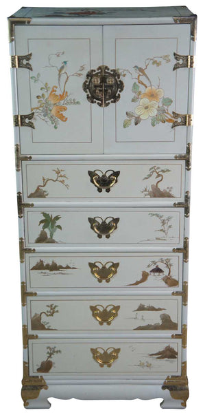Vintage Tansu-Style Lingerie Chest with Unique Butterfly Hardware Available for Custom Lacquer