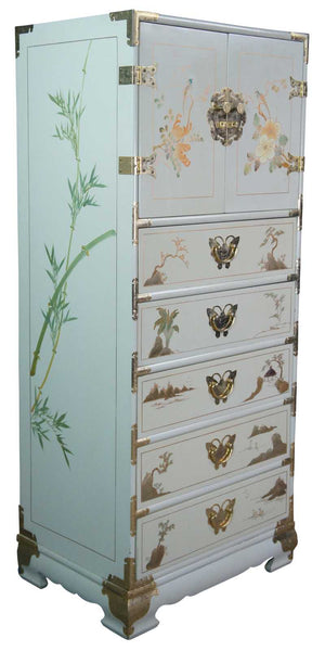 Vintage Tansu-Style Lingerie Chest with Unique Butterfly Hardware Available for Custom Lacquer