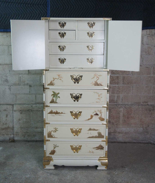 Vintage Tansu-Style Lingerie Chest with Unique Butterfly Hardware Available for Custom Lacquer