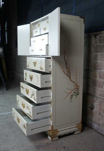 Vintage Tansu-Style Lingerie Chest with Unique Butterfly Hardware Available for Custom Lacquer