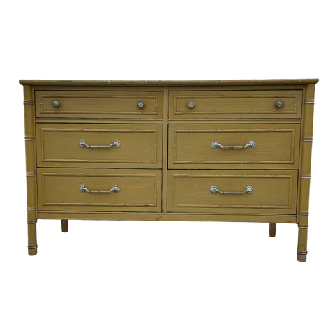 Vintage Thomasville Faux Bamboo Six Drawer Dresser Available for Custom Lacquer!