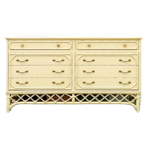 Vintage Ficks Reed Rattan and Faux Bamboo Eight Drawer Dresser Available for Custom Lacquer!