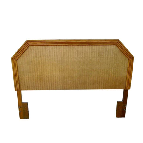 Vintage Broyhill Furniture Faux Bamboo and Cane Queen Headboard - Hibiscus House