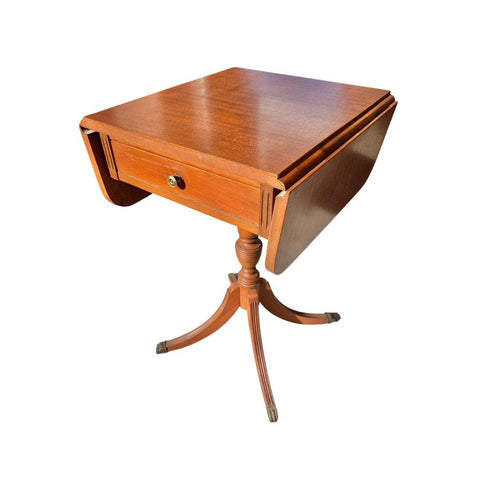 Vintage Drop Leaf Brass Clawfoot Pedestal Accent Table with Drawer Available for Custom Lacquer - Hibiscus House