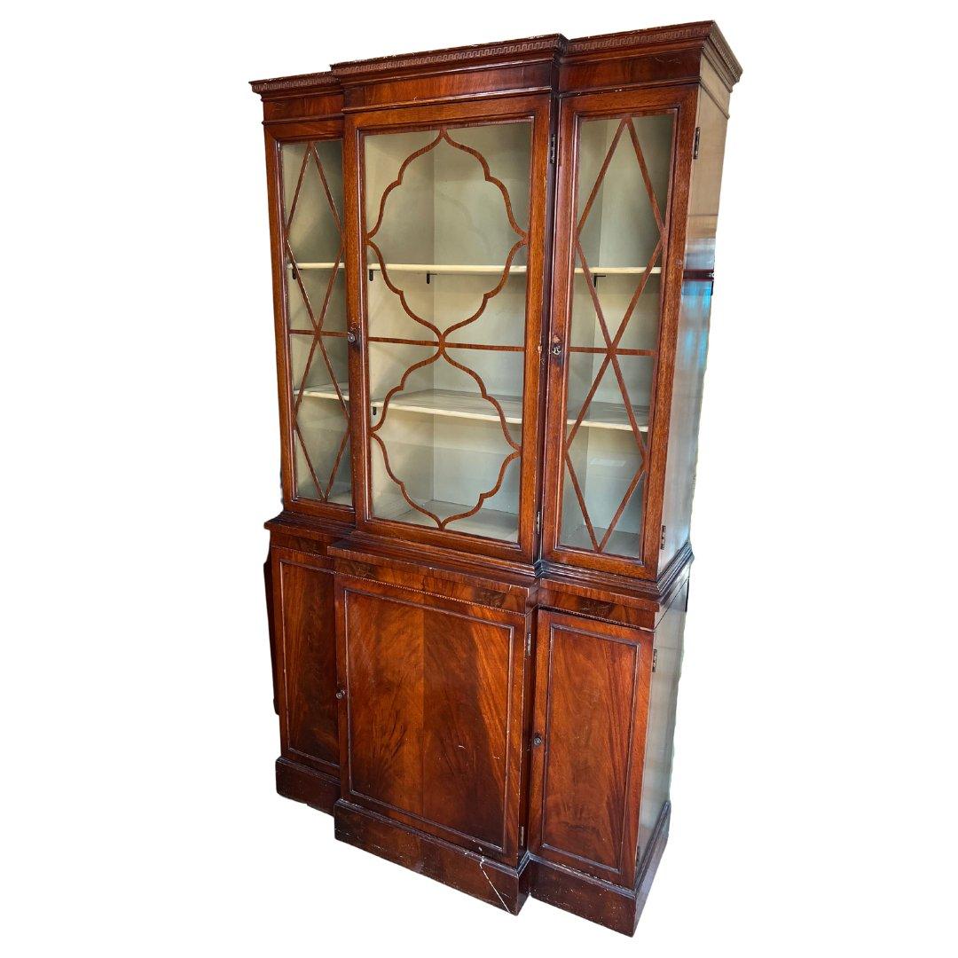 Vintage Breakfront China Cabinet with Greek Key Detailing Available for Custom Lacquer - Hibiscus House