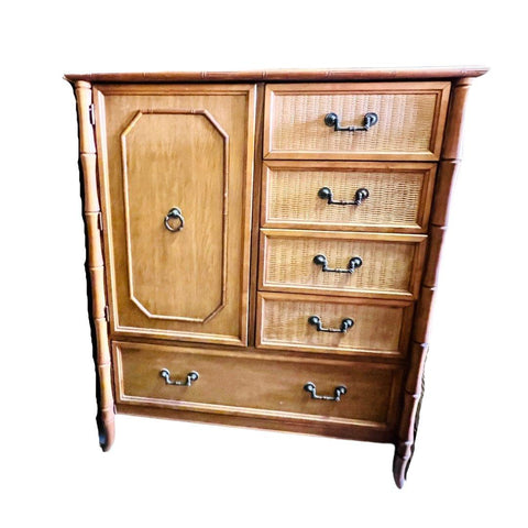 Vintage Broyhill Furniture Faux Bamboo Armoire Available forCustom Lacquer - Hibiscus House