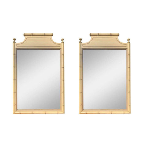 Vintage Henry Link Faux Bamboo Pagoda Mirror Pair Available for Custom Lacquer - Hibiscus House