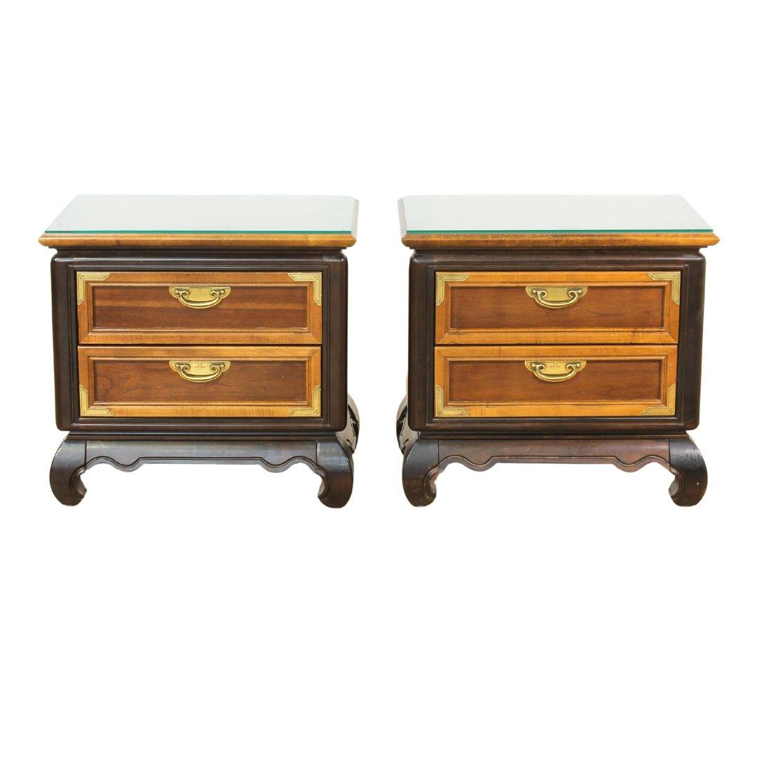 Pair of Vintage Broyhill Furniture Company Premier Ming Nightstands Available for Custom Lacquer - Hibiscus House