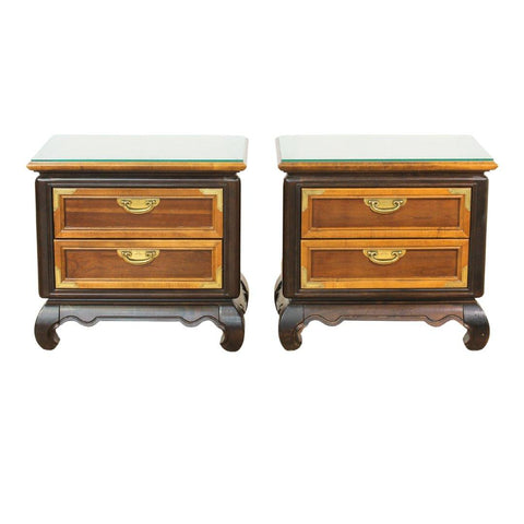Pair of Vintage Broyhill Furniture Company Premier Ming Nightstands Available for Custom Lacquer - Hibiscus House