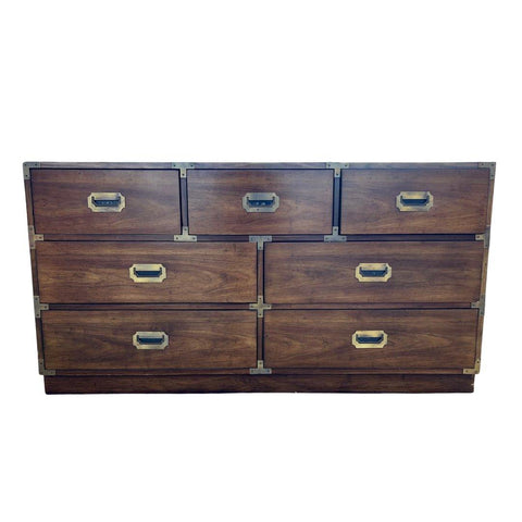 Vintage Bernhardt Furniture Campaign Style Seven Drawer Dresser Available for Custom Lacquer! - Hibiscus House