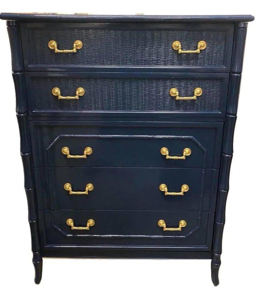 Vintage Broyhill Furniture Faux Bamboo Tallboy Chest Available for Lacquer - Hibiscus House