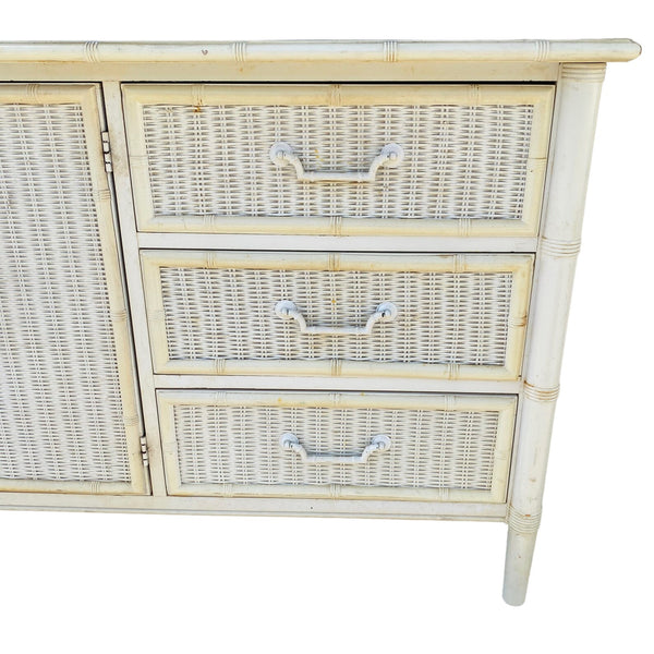 Vintage Dixie Furniture Wicker Front Bamboo All Wood Credenza Available for Custom Lacquer