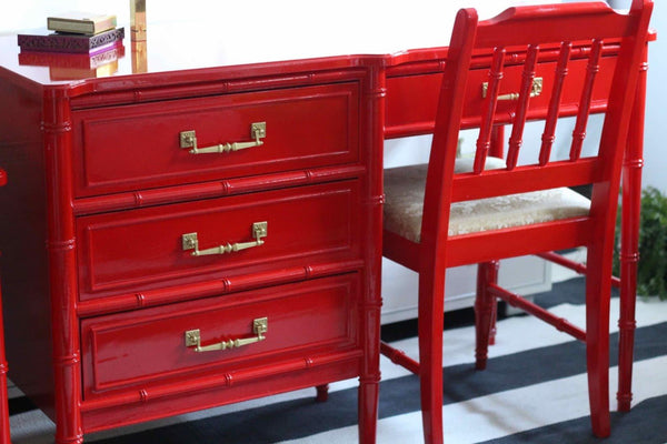 Vintage Henry Link Bali Hai Faux Bamboo Writing Desk WITH Bench - Hibiscus House