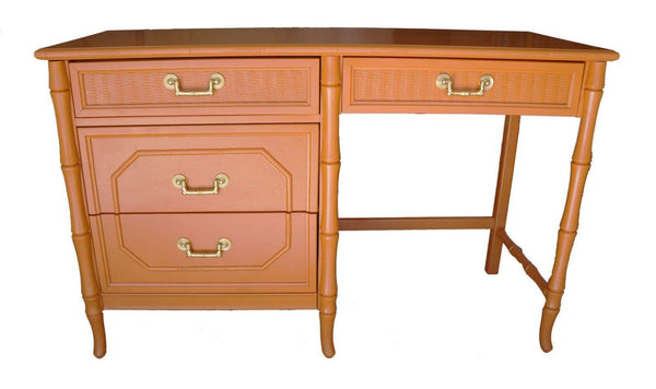 Vintage Broyhill Furniture Faux Bamboo Desk Available for Custom Lacquer - Hibiscus House