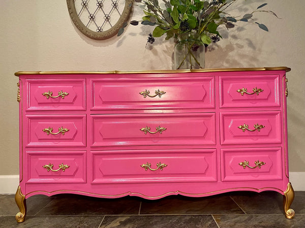 Vintage Henry Link Provincial Style Nine Drawer Dresser Available for Custom Lacquer!
