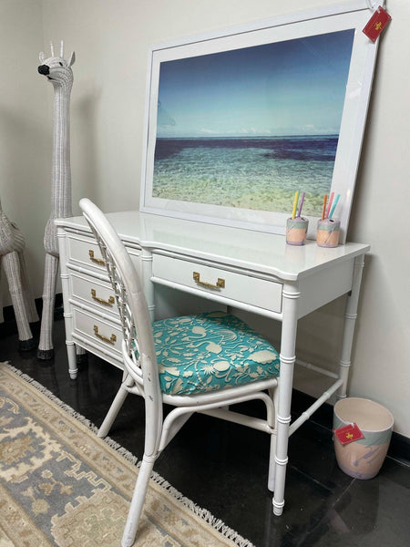 Vintage Henry Link Lacquered White Faux Bamboo Desk - Hibiscus House