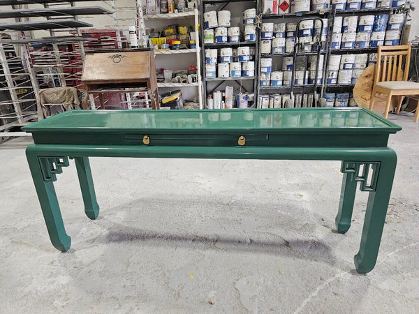 Vintage Henredon Console Table with Bench/ Ottoman Pair Available for Custom Lacquer! - Hibiscus House