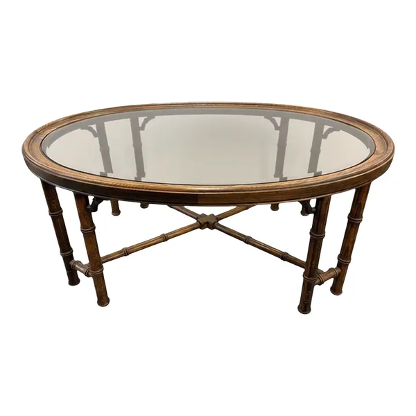 Vintage Faux Bamboo Coffee Table with Fretwork Available for Custom Lacquer! - Hibiscus House