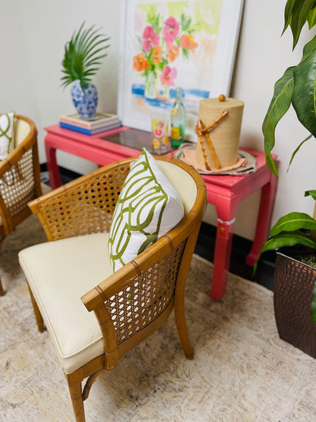 Vintage Mid Century Ming Style Console Table Lacquered in Begonia - Hibiscus House