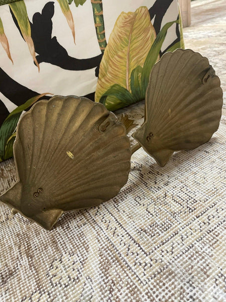 Antique Brass Seashell Sconces- Pair - Hibiscus House