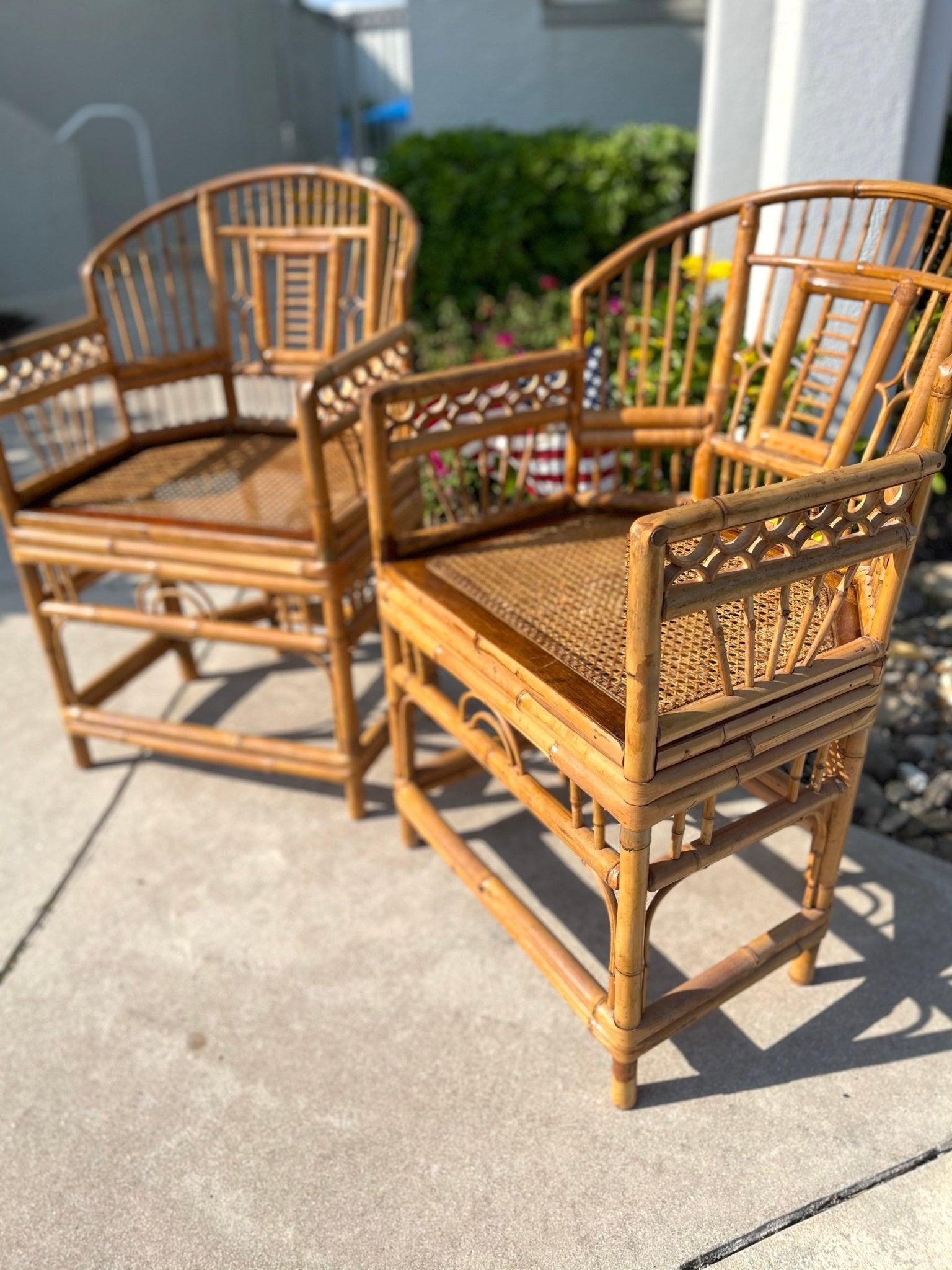 1970s Thomasville Hollywood Regency Brighton Pavilion Style Bamboo Chairs - Hibiscus House