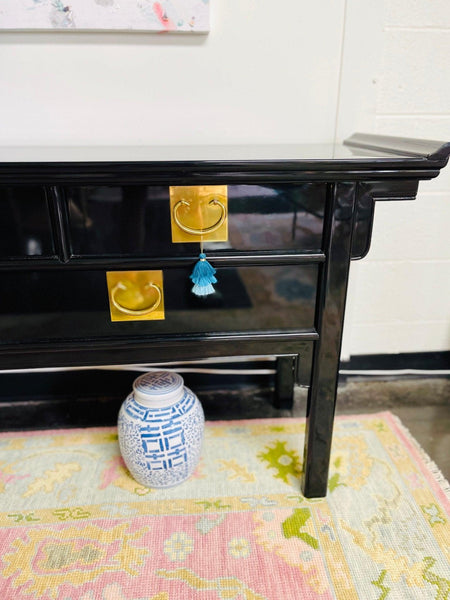 Vintage Century Furniture Black Lacquered Pagoda Buffet Console Ready to Ship! - Hibiscus House