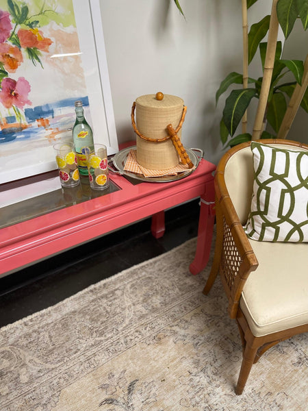 Vintage Mid Century Ming Style Console Table Lacquered in Begonia - Hibiscus House