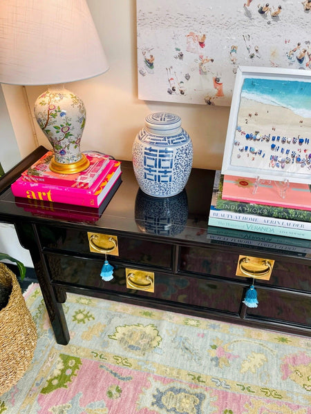 Vintage Century Furniture Black Lacquered Pagoda Buffet Console Ready to Ship! - Hibiscus House