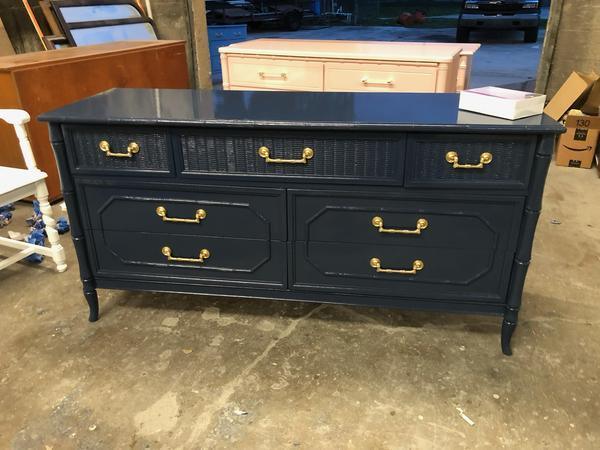 Vintage Broyhill Furniture Seven Drawer Faux Bamboo Dresser Available for Custom Lacquer - Hibiscus House