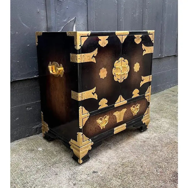 Vintage Korean Tansu-Style Chinoiserie Nightstands with Butterfly Hardware Available for Custom Lacquer