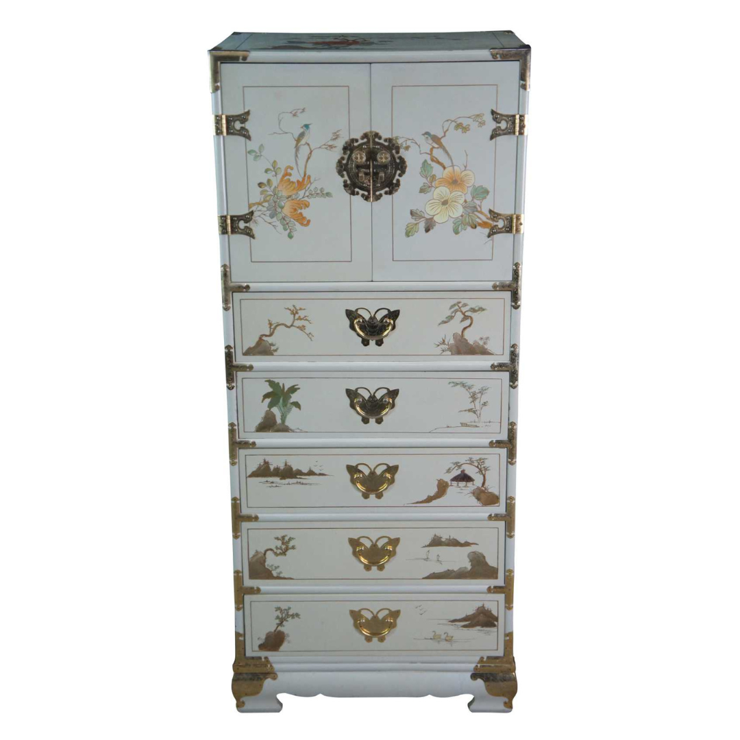 Vintage Tansu-Style Lingerie Chest with Unique Butterfly Hardware Available for Custom Lacquer