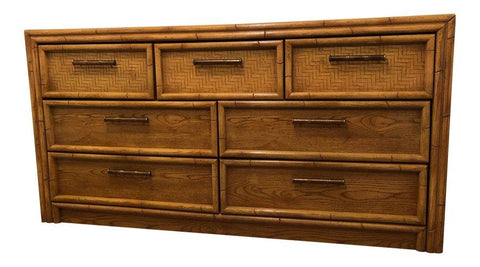 Vintage Lea Furniture Faux Bamboo Seven Drawer Dresser Available for Custom Lacquer - Hibiscus House