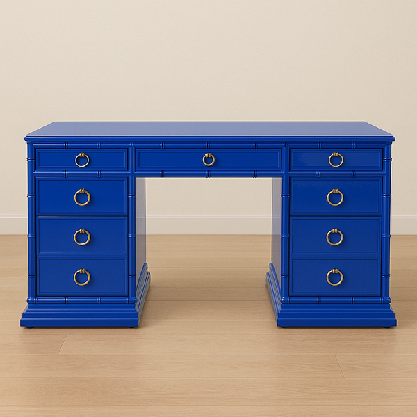 1960s Faux Bamboo Sligh Lowry Executive Style Desk Available to Custom Lacquer!