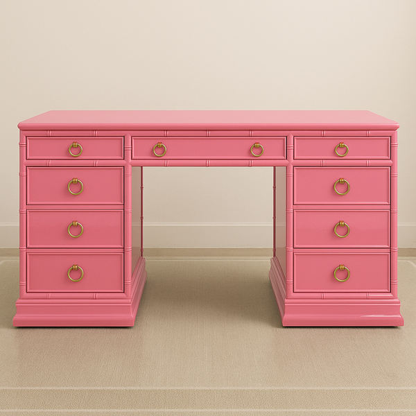 1960s Faux Bamboo Sligh Lowry Executive Style Desk Available to Custom Lacquer!