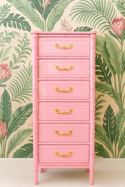 Vintage Faux Bamboo Henry Link Six Drawer Lingerie Chest Available for Custom Lacquer - Hibiscus House