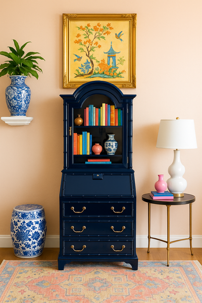 Vintage Faux Bamboo Secretary by Jasper Furniture Available to Custom Lacquer!