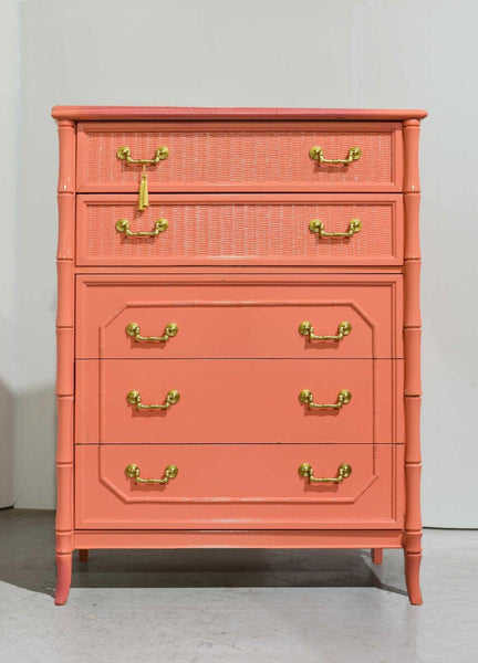 Broyhill Faux Bamboo Five Drawer Tallboy Chest Available for Custom Lacquer! - Hibiscus House