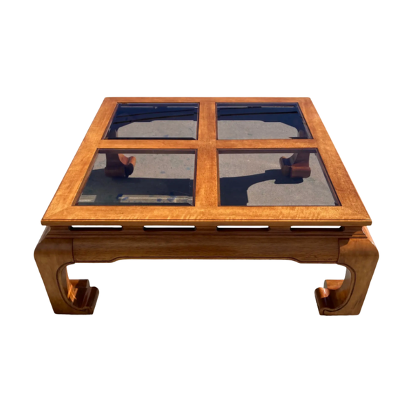 Vintage Ming Style Wood Coffee Table with Glass Top Available for Custom Lacquer! - Hibiscus House